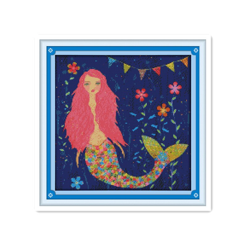 Aquarel Olieverf Mermaid Manual Borduurwerk Steek Kit Zeemeermin Decoratie Accessoires Dmc Geborduurde Lijn Tekening