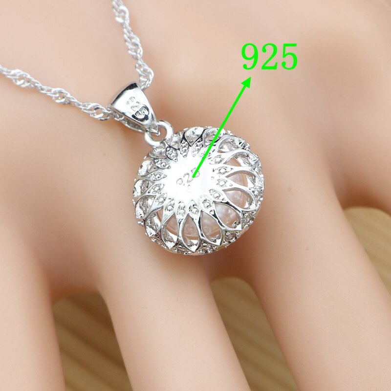 925 Sterling Silber Schmuck setzt Weiß Zirkonia Licht Rosa Perle Für Frauen hochzeit Ohrringe/Ring/Anhänger/halskette