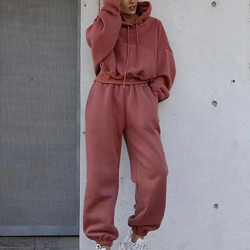 Women Two Piece Set Outfits Autumn Women's Tracksuit Oversized Hoodie And Pants Casual Sport Suit Winter 2 Piece Woman Set: pink 2 style2 / XL