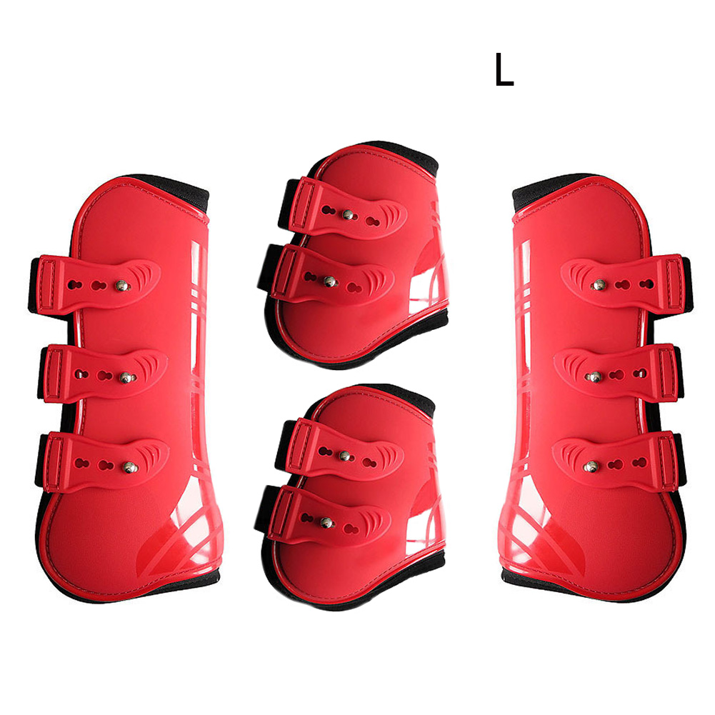 4 PC Horse Front Rear Legs Adjustable Horse Leg Boots PU Leather Horse Jumping Horseshoe Support Horse Leg Protection Supplies: Red L