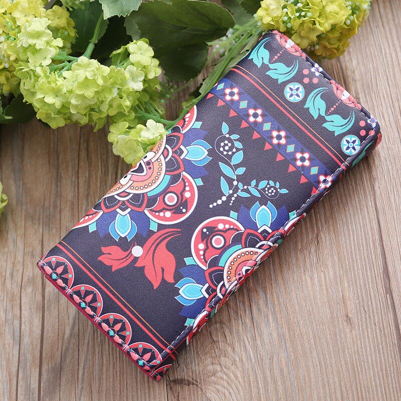 Vrouwen dames meisjes bloemen leren portemonnee kaarthouder telefoon portemonnee etnische stijl bloemen lange portemonnee