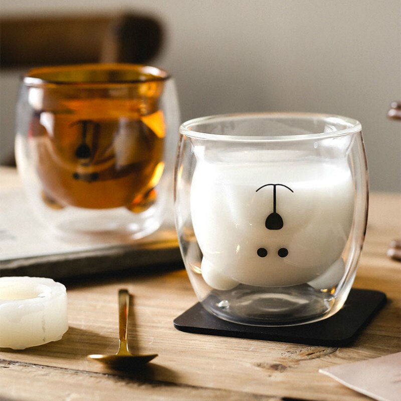 Tazas de Oso de Cristal con aislamiento de doble pared para niños y adultos, taza de café gruesa, 280ml