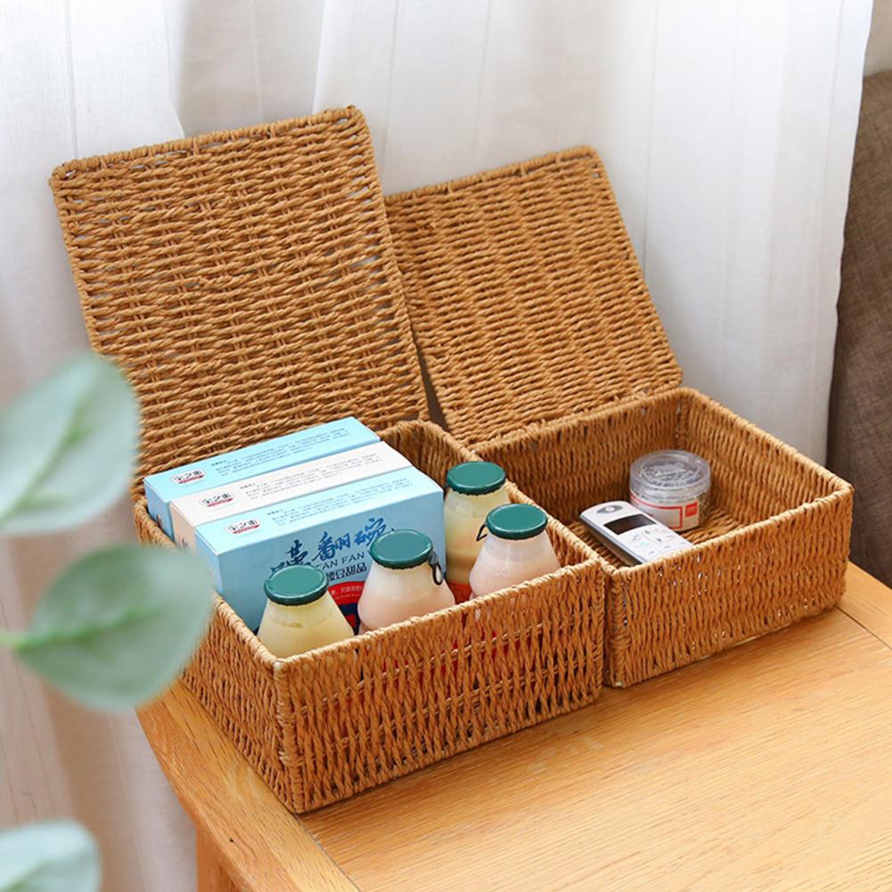 Storage Box Multi-purpose Storage Basket Organizer Anti-rust Reusable Storage Beautiful Rattan Case for Office Storage Box