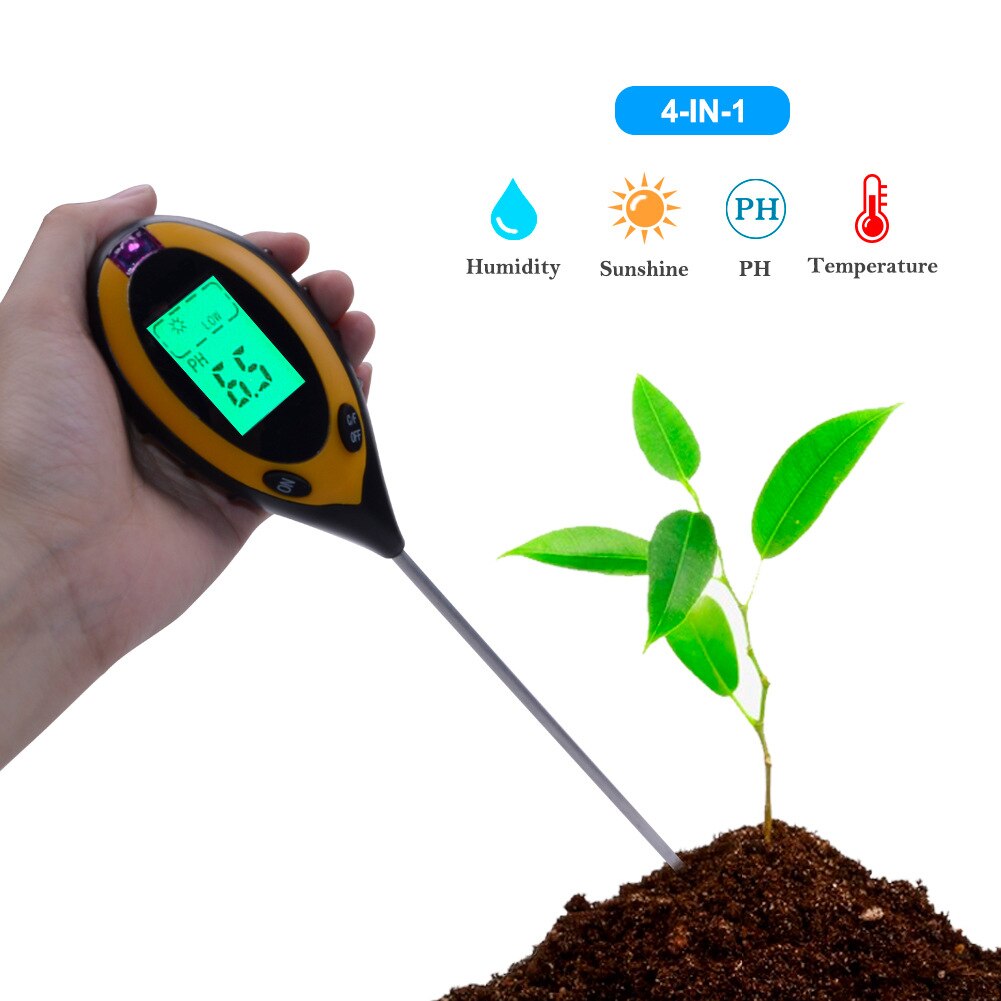 4 IN 1 Digital PH Meter Soil Moisture Monitor Temperature Sunlight Tester Soil Survey Instrument For Gardening Plants Farming