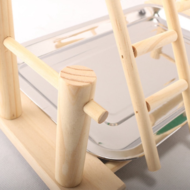 View of Wood Play Stand and Stainless Steel Tray Pet Bird ... – Vicedeal