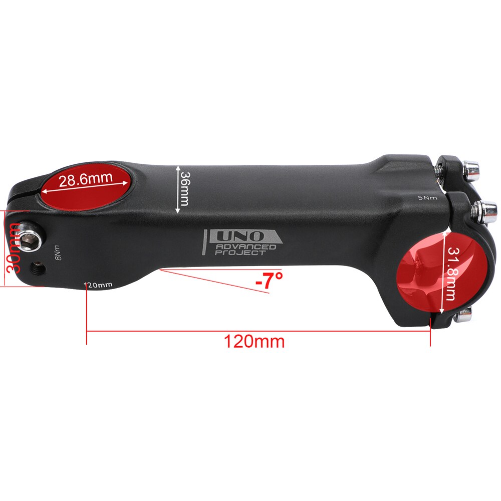 UNO MTB Vorbau-7 Grad Integrierte Lenker Vorbau 31,8 Aluminium Fahrrad Stange 70-120mm Griff Bar Verlängerung fahrrad Lenkrad: 31.8x120mm -7 Stengel