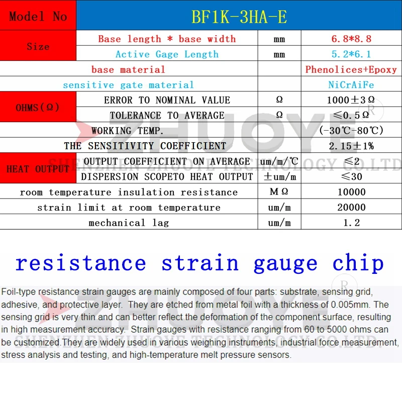 10pcs STRAIN GAUGES weighing sensor STRAIN GAUGE BF1K-3HA-E high-precision resistance type1000ohm half bridge measuring torque