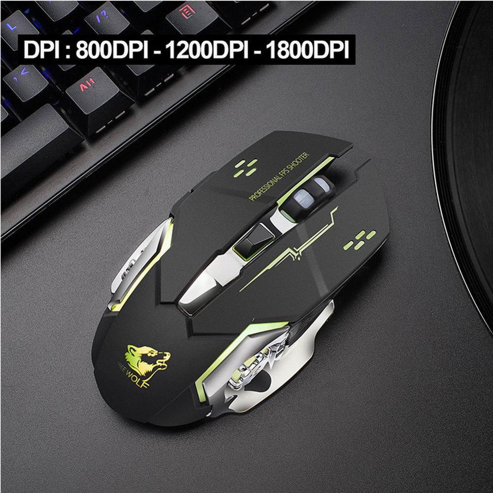 1800DPI Wireless Charging Gaming Mouse 2.4Ghz Backlight Mechanical Mute Optical Mouse 6 Button Adjustable DPI for Pc Laptop