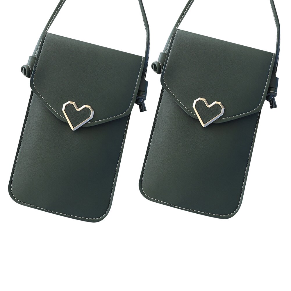 Cell Phone Bag Shoulder Pocket Wallet Pouch Case 2Pcs Love Heart Transparent Shoulder Crossbody Bag Phone Touch Screen Purse: Dark Green