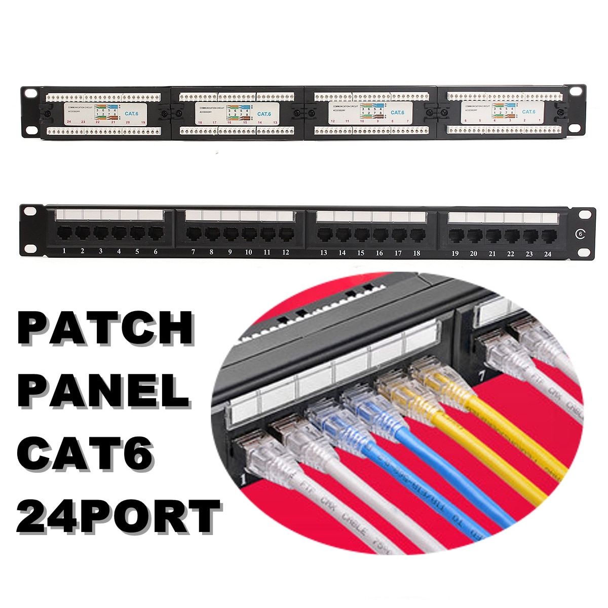 Rj45 kat 6 ethernet netværk lan adapter stik kabel monteringsbeslag 24 port / wst kat 5e patch panel 1u til 19 tommer rackmontering