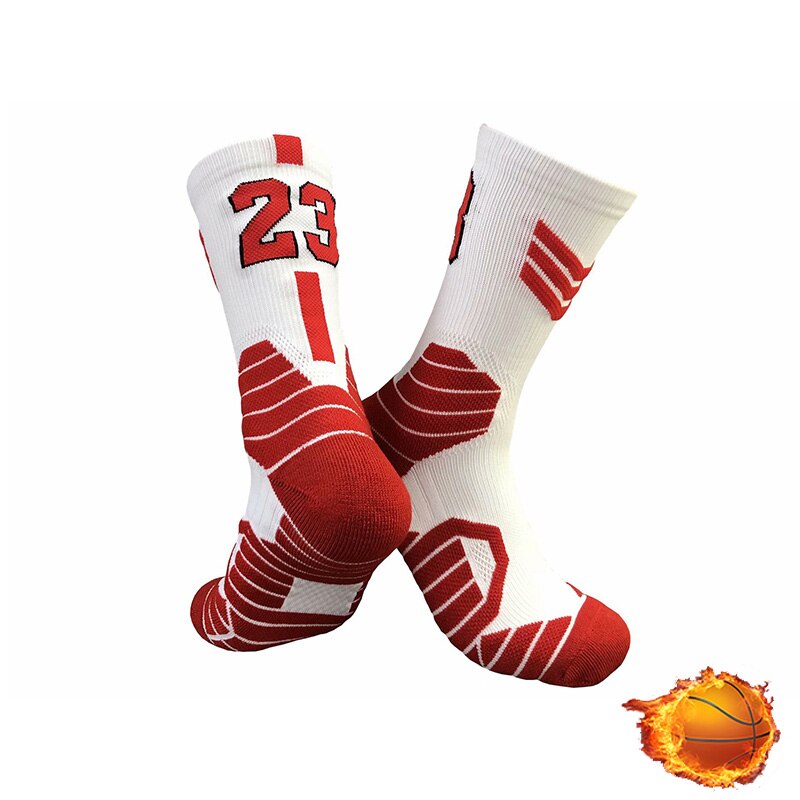 QIWN Super Star number Basketball Socks Sports Training Socks Non-slip Skateboard Durable Towel Bottom Socks: NO.23-White J