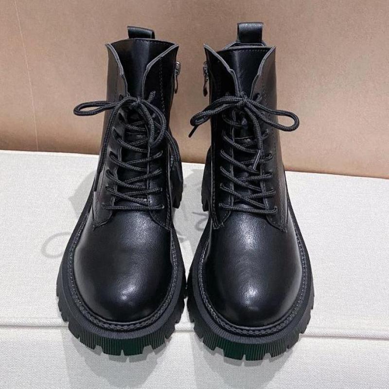 Botines de cuero para mujer, botas Vintage Retro con cremallera lateral, tacones gruesos, botas de invierno para nieve, zapatos para mujer