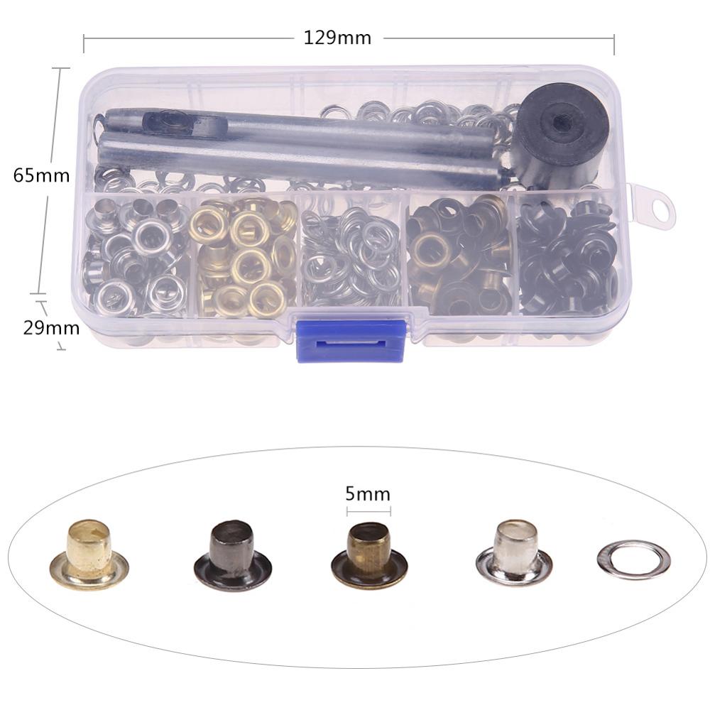 Metall ögla set läder hantverk reparation grommets scrapbooking gör det själv läder hål kläder tillbehör med hand knackning verktyg: 5mm
