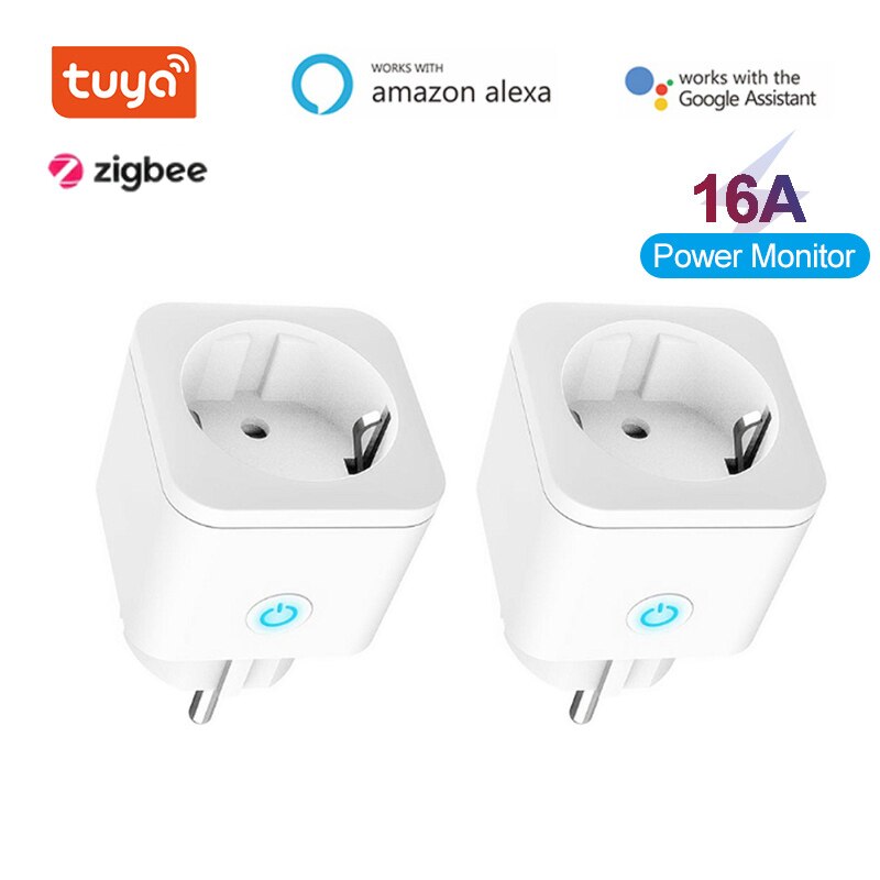 Tuya Smart Plug Zigbee Eu 16A Power Monitor Timer Socket Smart Home Draadloze Compatibel Met Alexa Google Home Assistent: 2pcs