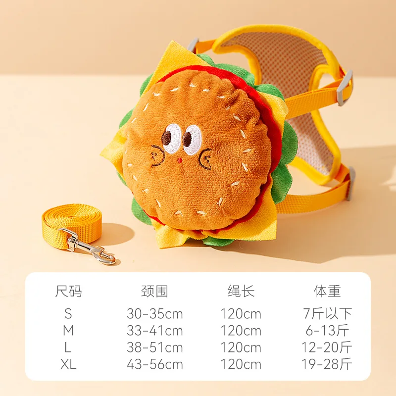 Huisdier Schattige Hamburger En Frietjes Rugzak Sleeptouw Kattenvest Hond Borstband Voor Uitlaten Hond Touw Benodigdheden Hondentas: XL / WHITE