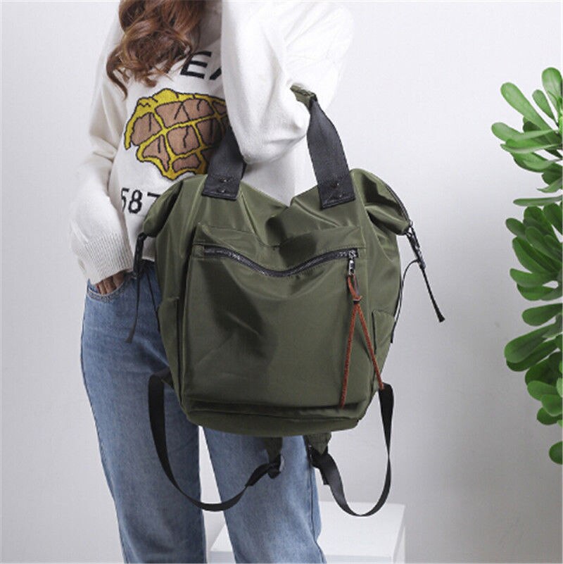 Mochila feminina multifuncional, bolsa de ombro portátil antirroubo estilo universitário saco do saco: Army Green