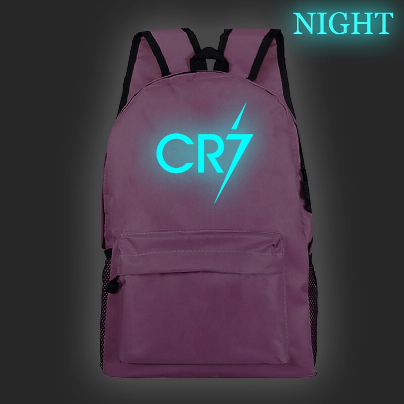 Mochila con brillo nocturno para niños y niñas, morral escolar luminoso Ronaldo CR7, a la , mochila para portátil para adolescentes: 1