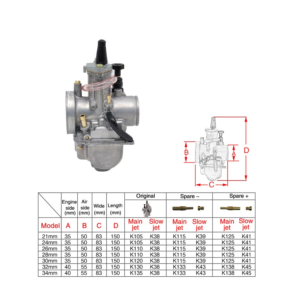 Alconstar- 21 24 26 28 30 32 34Mm Pwk Carburateur Carburador Met Power Jet Scooter Motocross Cafe Racer atv Utv Off Road Racing