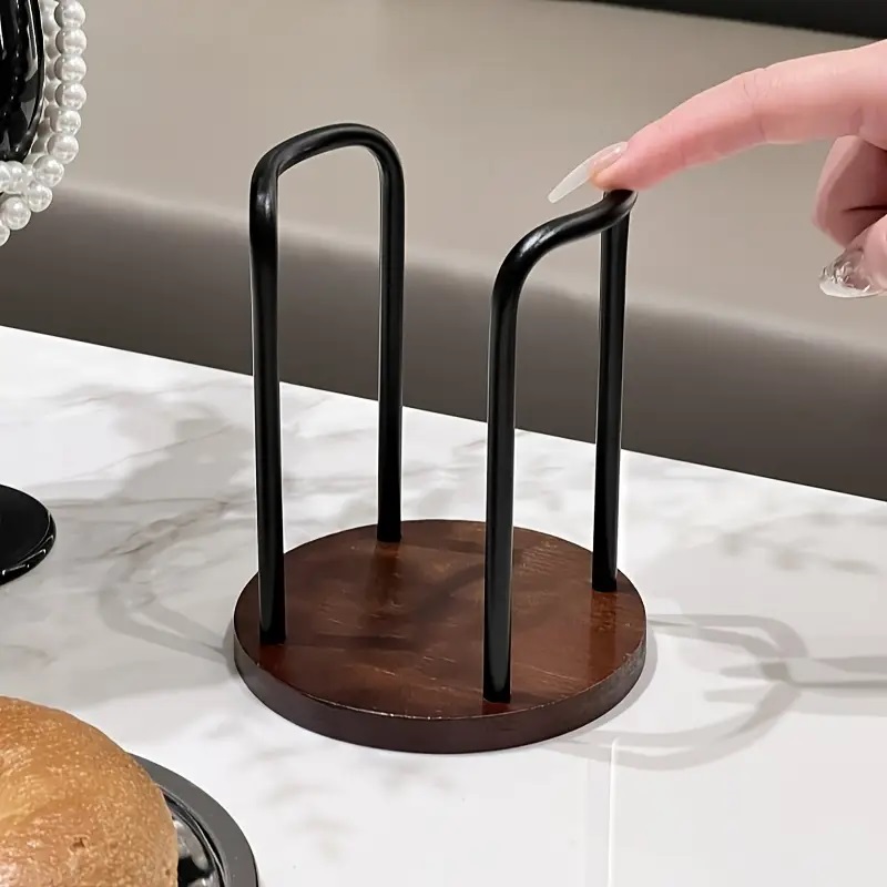 Stojak na kubki jednorazowe, półka, drewniany dozownik na kubki robić wody i herbaty z dłuższym patyczkiem, organizer na kubki, akcesoria.: czarny