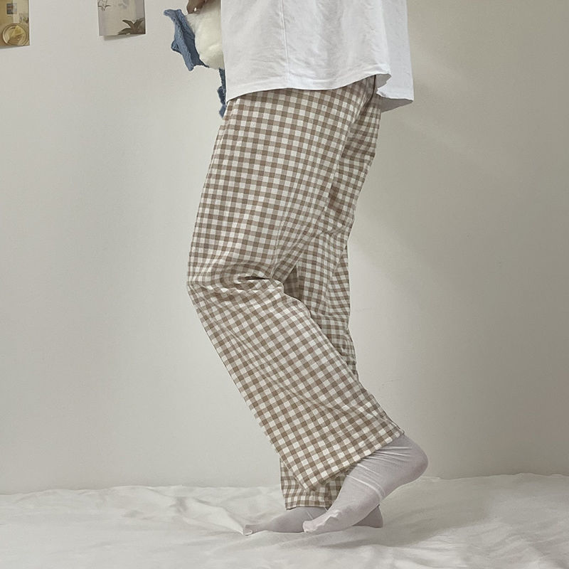 Pantalones de dormir a cuadros para mujer, ropa de dormir de estilo coreano, prendas de vestir holgadas y transpirables, para el día a día