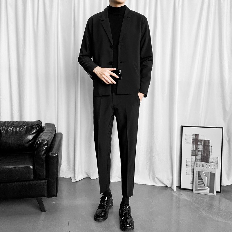 Blazers Men Solid Formal Slim All-match Notched Temperament Male Outwear Korean Style Ulzzang Chic Business Casual Streetwear