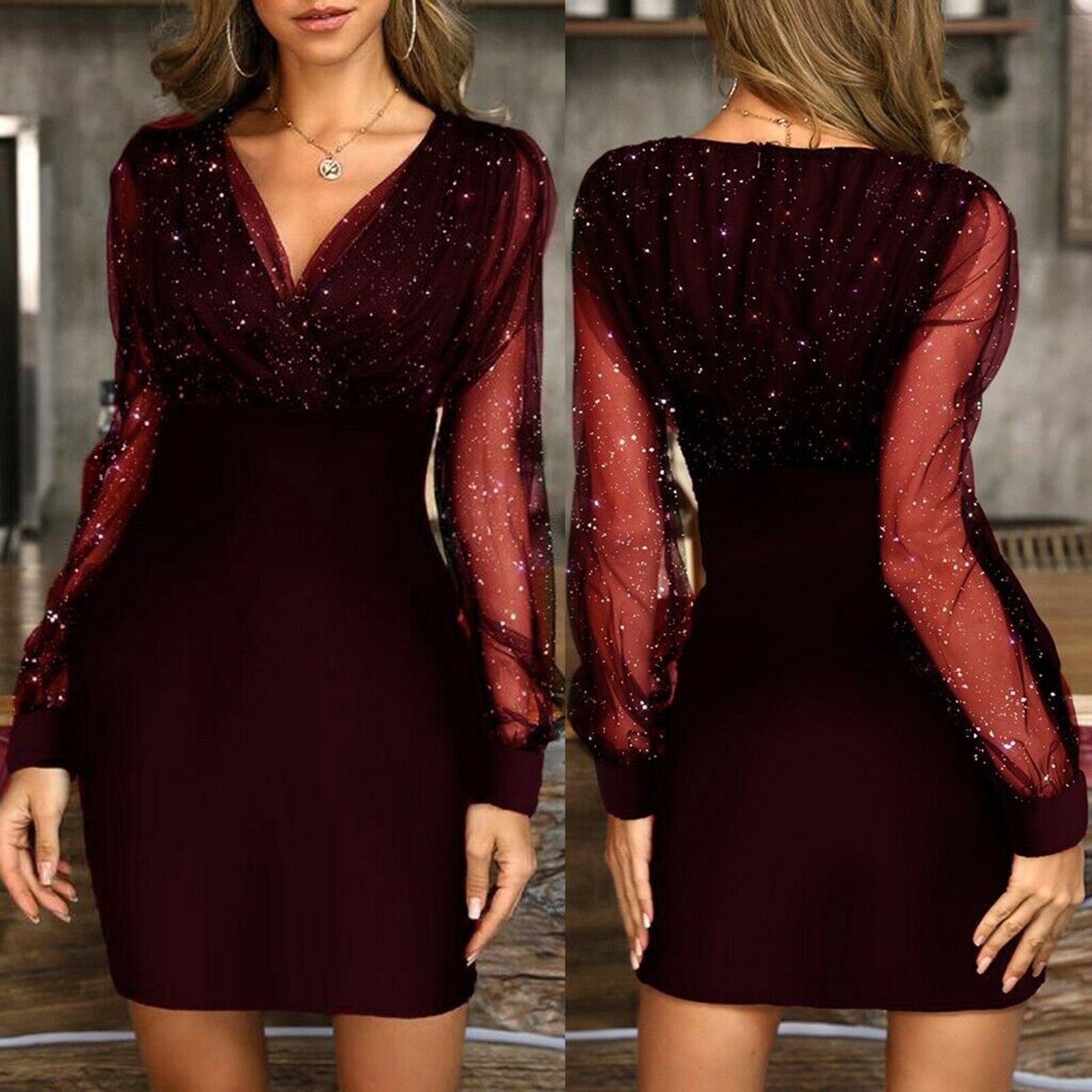 Abito da sera da donna con scollo a v in paillettes con scollo a v in maglia da donna in vendita calda X85