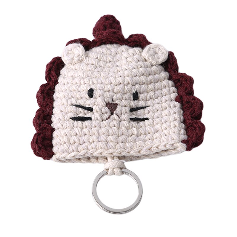 Women Cartoon Key Wallet Bags Pull Drawstring Keychain Holder Hand-woven Cute Storage Key Holders: lion