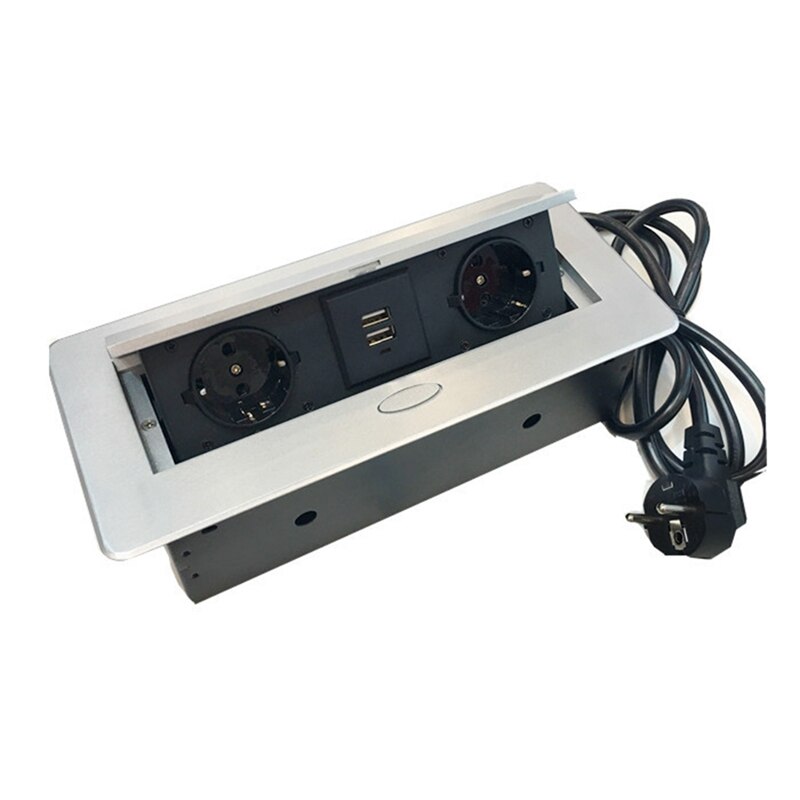 Multifunctionele desktop-up socket aluminiumlegering dubbele usb-oplaadpoort desktop desktop socket eu-stekker