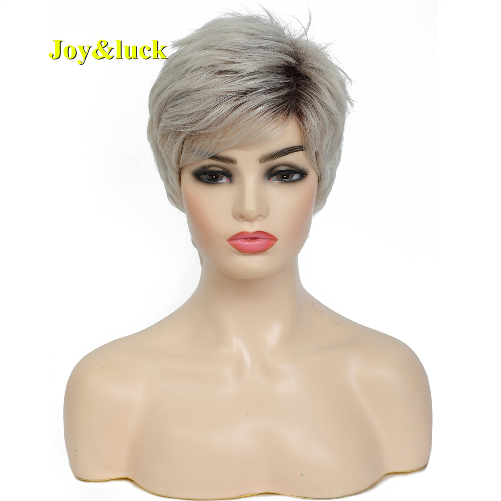 Short Ombre Blonde Wig Synthetic Bob Straight Hair With Bangs Women Natural Daily Wear Wig