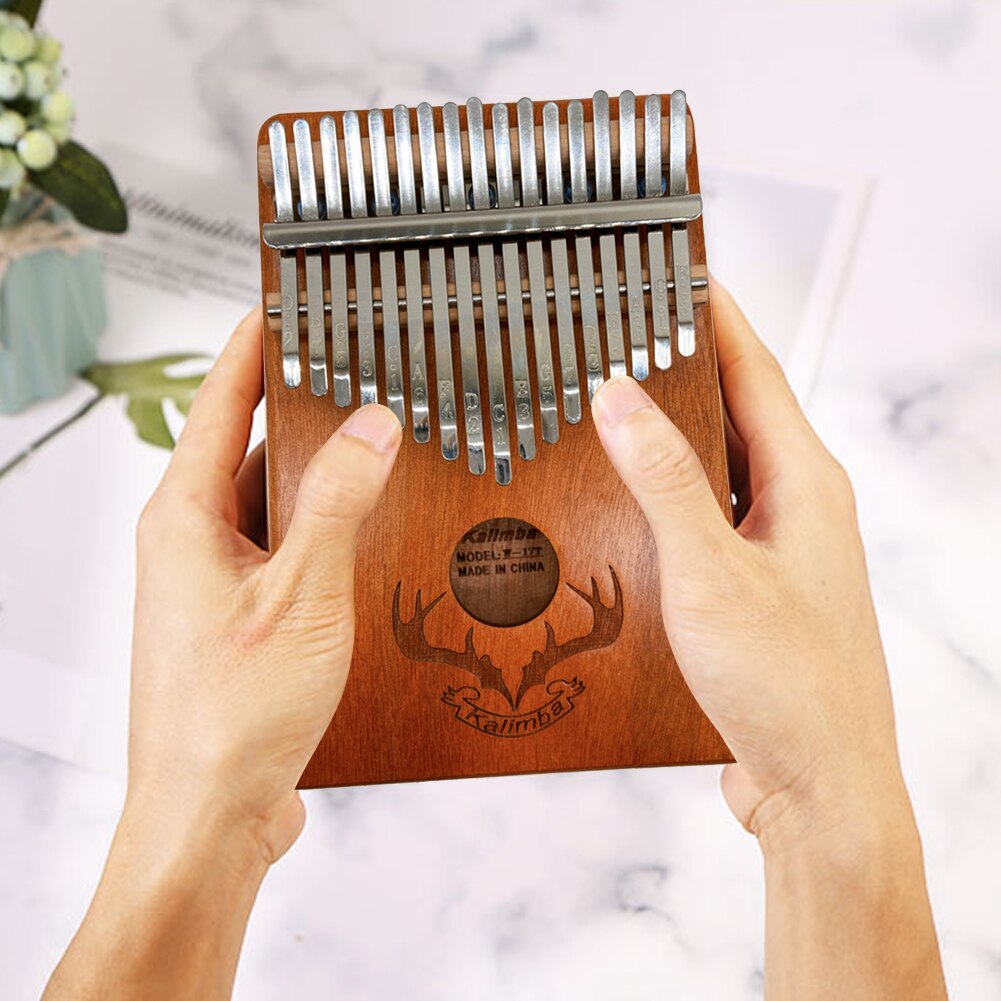 17-Key Thumb Finger Piano Kalimba Lightweight Portable African Sanza Mbira Mahogany Wood Music Elements for Beginner