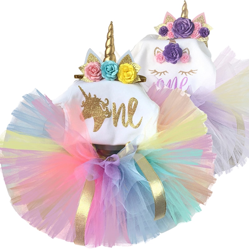 Peuter Meisje Eenhoorn Jurk Voor Baby Meisjes 1 Jaar Verjaardag Jurk Taart Smash Outfits Kleine Baby12 Maand Zuigeling Regenboog Tule gown