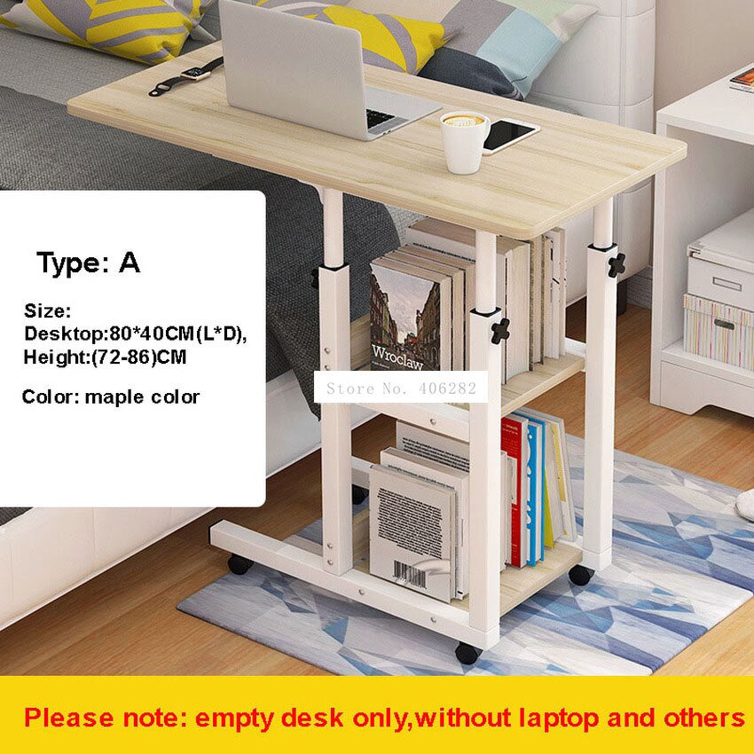 Movable Simple Laptop Table Wood Desktop Height Adjustable Bed Sofa Side Computer Notebook Laptop Desk Table Iron Frame