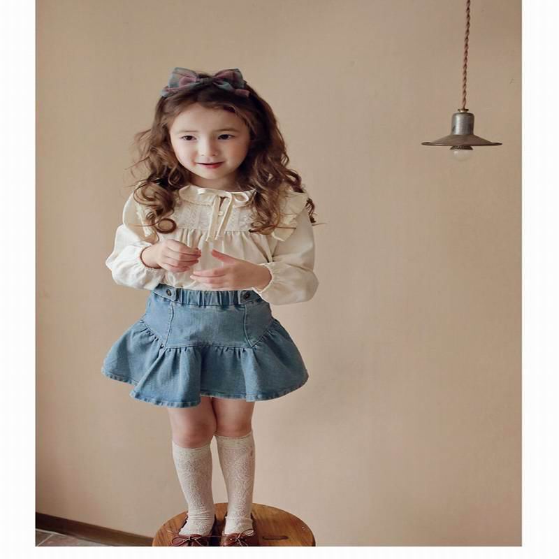 T-shirt per ragazze coreane 2020 autunno inverno nuova ragazza t-shirt a maniche lunghe in cotone di pizzo carino abbigliamento per bambini E20582