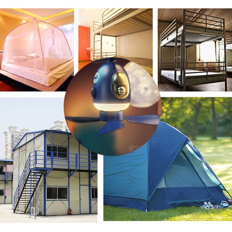 Small Ceiling Fan Portable USB Powered Hanging Fan Night Light Outdoor Students Mini Suspended Air Circulation Cooler