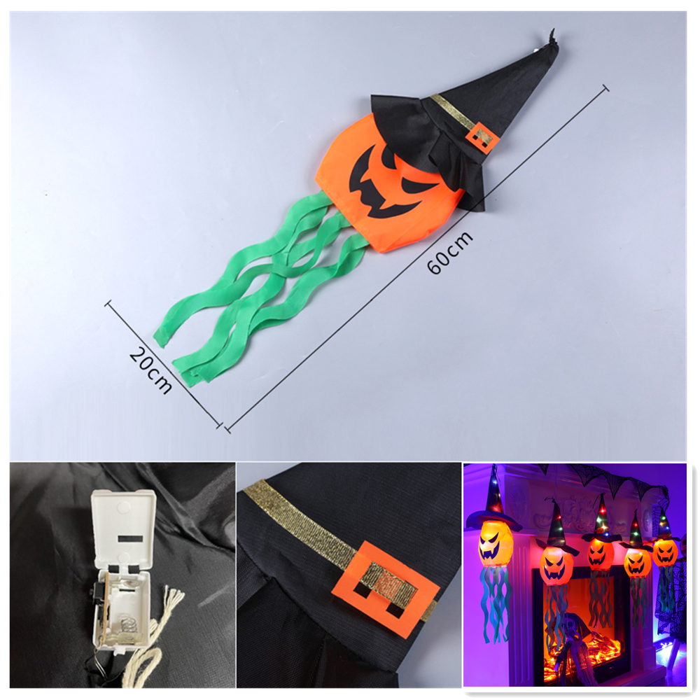 45-80cm led halloween-dekorasjon blinkende lys gypsophila spøkelsesfestival kle seg glødende trollmannsspøkelseshattlampe hengende dekor: Militærgrønn