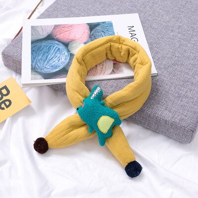 Børnetørklæde varmt tørklæde lille dinosaur børn tørklæde benhui efterår og vinter tegneserie baby tørklæde vinter krave: Gul