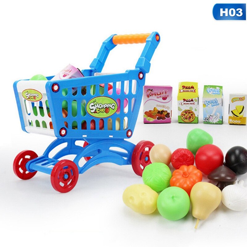 1 Set Kids Supermarkt Winkelen Boodschappen Kar Speelgoed Voor Meisjes Keuken Speelhuis Simulatie Vruchten Pretend Baby Speelgoed: H03