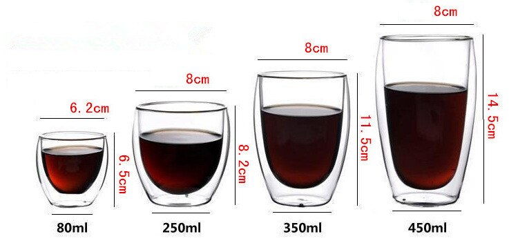 80/250/350/450ML Double Wall Glass Coffee/Tea Cups And Mugs Travel Double Coffee Mugs With Handle Mugs Shot Glasses Drinking