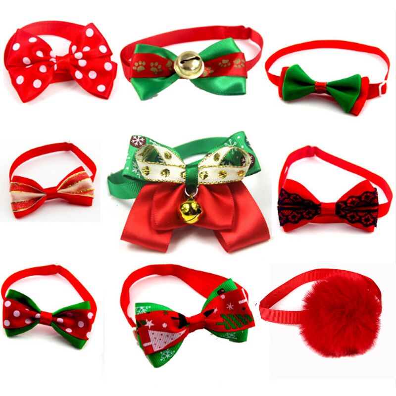 Collier nœud papillon pour chien de compagnie série de noël empreinte de pas style cloche vert rouge pour noël petit chien chat nœud habiller costume fournitures