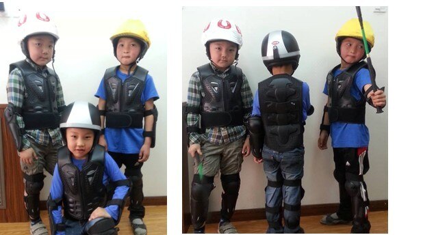 Los niños de apoyo carrocería de motocicleta armadura chaqueta espina pecho protección rodilla almohadilla para el codo de ninos jugando en protector del cuerpo