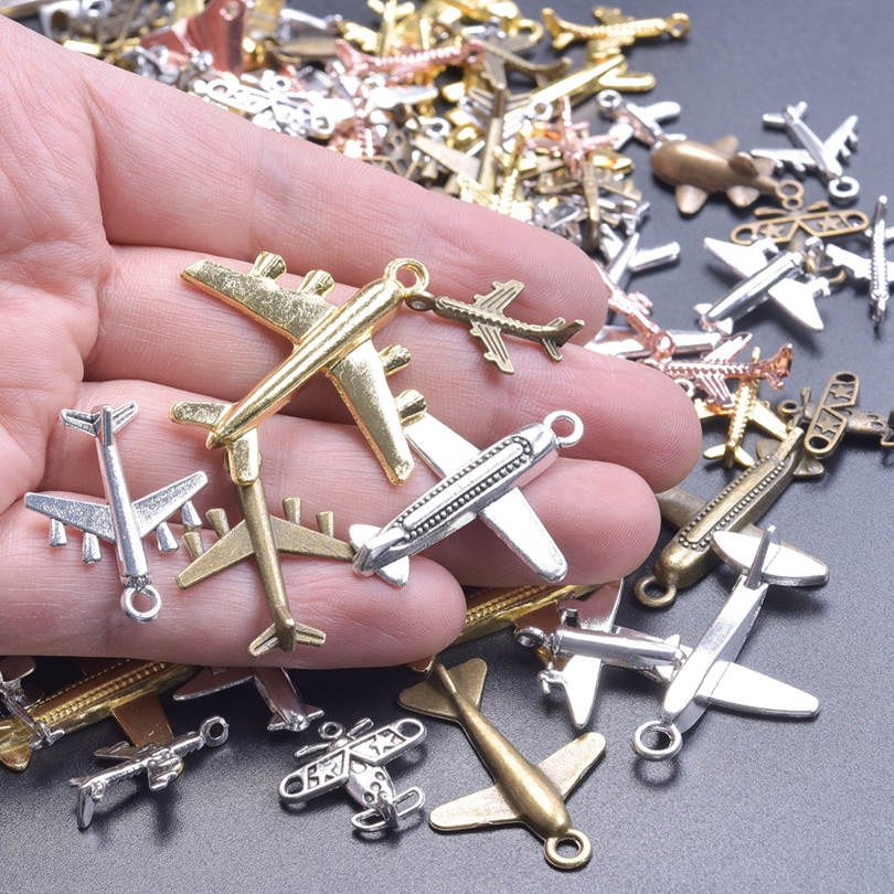 30 Uds. De dijes de animales de nota musical de avión de Metal de colores mezclados para fabricación de joyas, suministros DIY, pendientes, pulseras, accesorios, colgantes