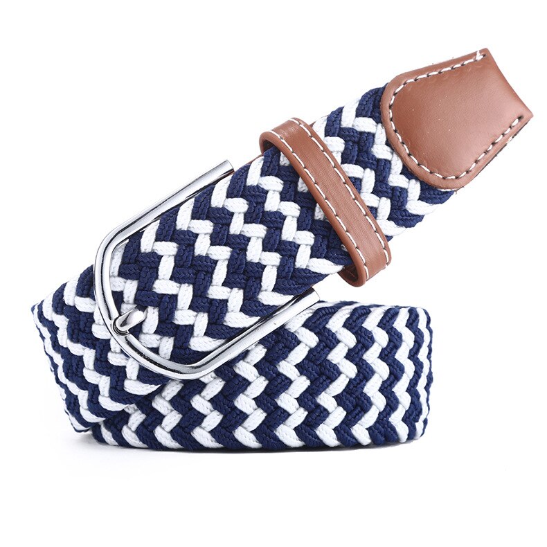Mannen Elastische Stretch Taille Riem Zwart Canvas Gevlochten Kleine Elasticiteit Geweven Lederen Riem Brede Metal Stretch Riem Voor mannen: BlueWhite