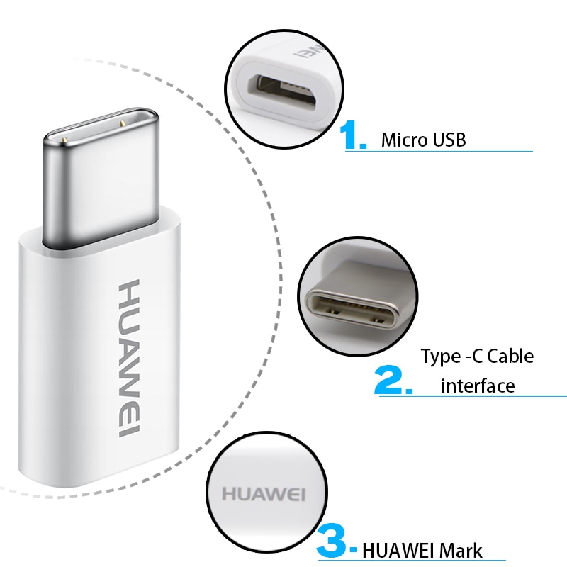 Original Huawei Micro USB to Type C Adapter Microusb Connector Fast Charger Charging Cable 2A USB Type C Adapter