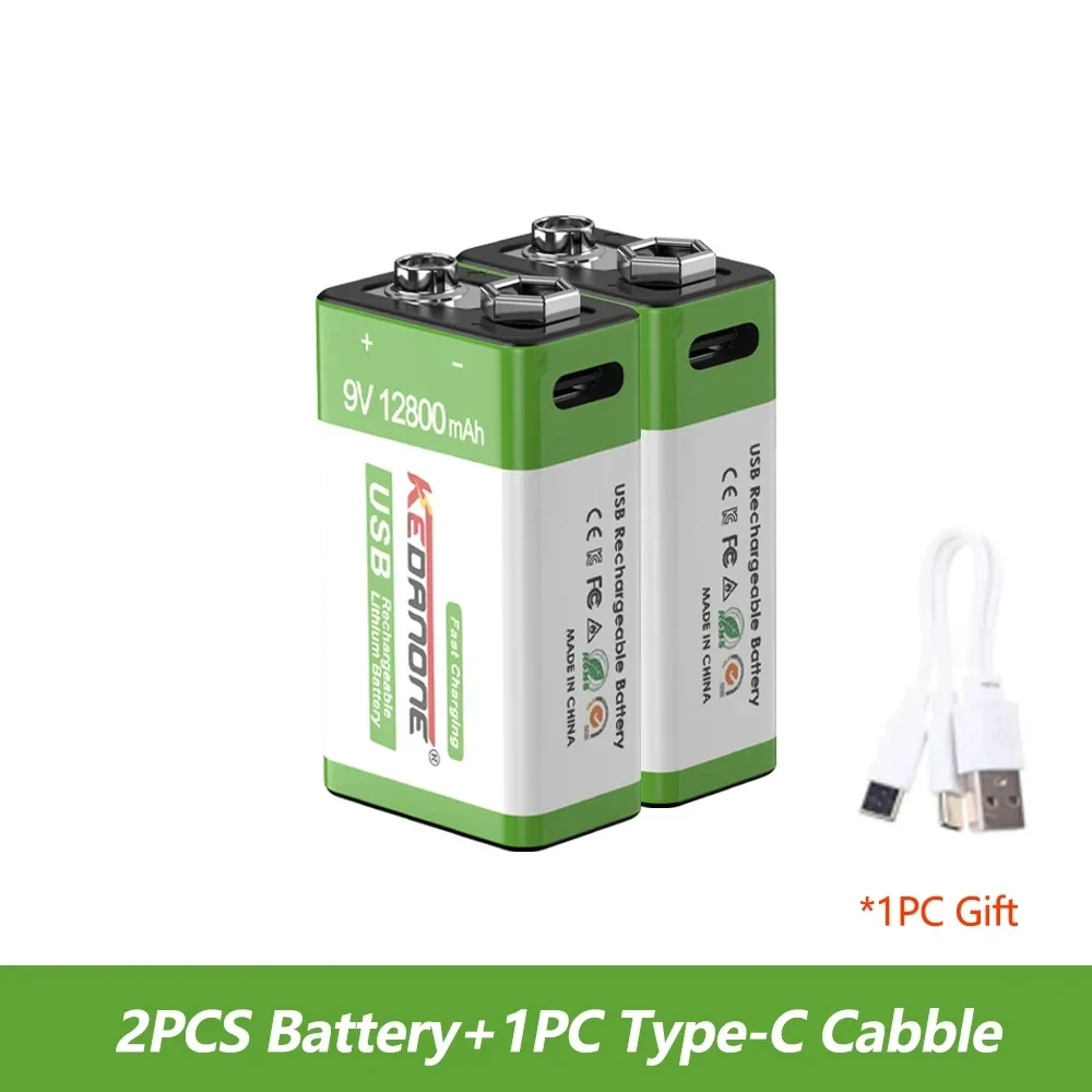 9V 12800mah Lithium-Ionen-Akku Typ-C USB-Akku 9V Lithium für Multimeter Mikrofon Spielzeug Fernbedienung KTV: Lila