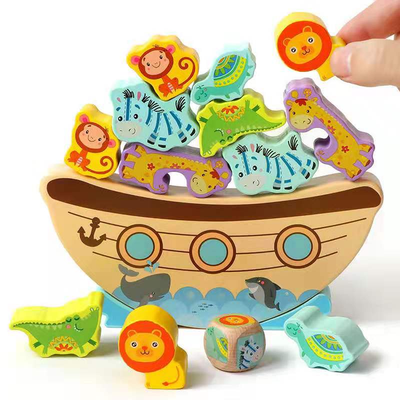 Early Learning Educational Wooden Toy Cartoon Animal Noah's Ark Boat Balance Fold High Kid Desktop Game Birthday Christmas