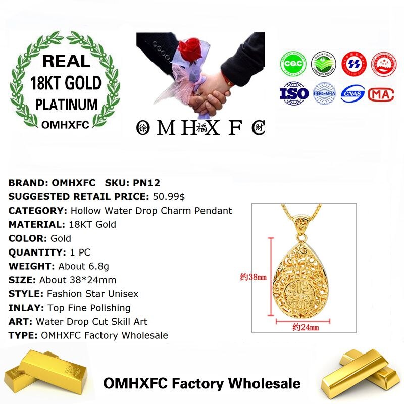 OMHXFC Europese Mode Vrouw Unisex Party Verjaardag Huwelijkscadeau Hollow Water 18KT Real Gold Charm Hanger PN12