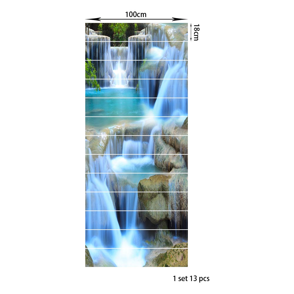 FLFK 13 stuks 3D waterval natuurlijke landschap zelfklevende trapstickers - schil en plak trapstickers voor thuiskantoor, trapverhoger, decoratie