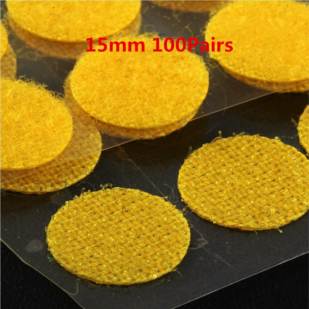 10/15mm Rond Points Autocollant Velcro Auto-Adhésif Fort Ruban D'attache En Nylon de Boucle De Crochet de Matériel De Couture Travaux Manuels Accessoire: Yellow 15mm 100Pairs