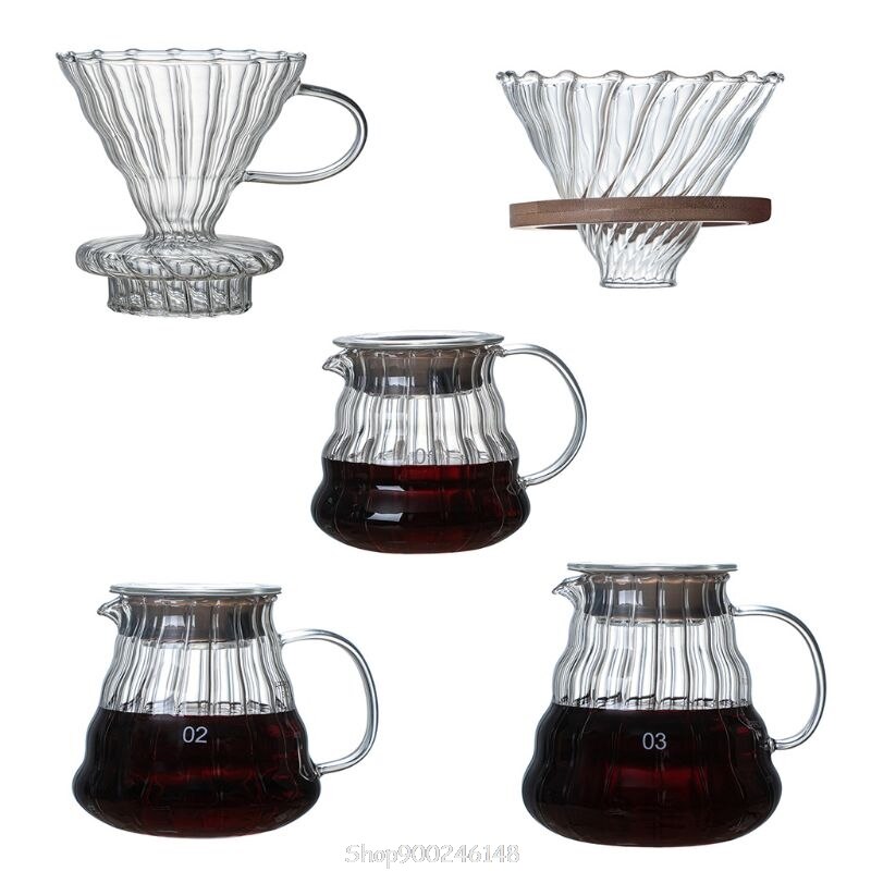 Pour Over Coffee Dripper Brew Heat Resistant High Borosilicate Glass Coffee Maker Come Coffee Server with Lid S23 20