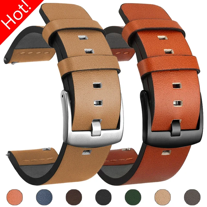 20mm 22mm Leather Band for Samsung Galaxy Watch 7 6 5 4 5Pro 6Classic 18mm 24mm Strap for Huawei Watch GT5 Pro 46mm
